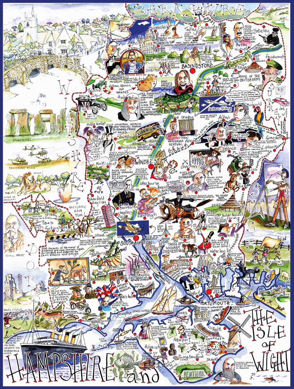 Map of Hampshire and The Isle of Wight - Tim Bulmer - 300 Piece Wooden Jigsaw Puzzle