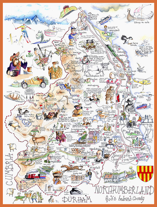 Map of Northumberland - Tim Bulmer - 300 Piece Wooden Jigsaw Puzzle