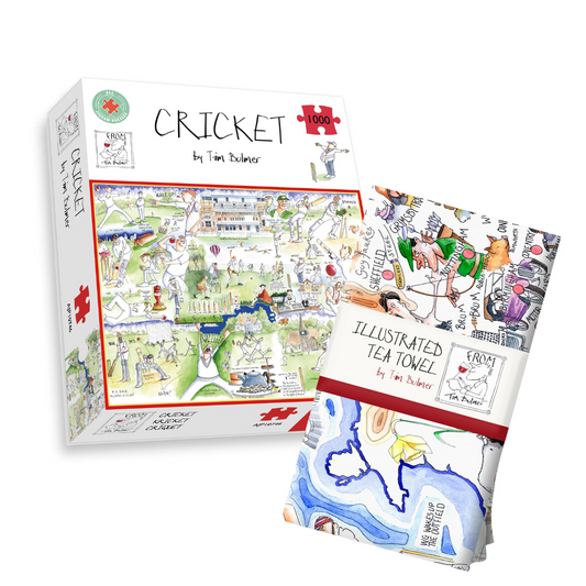 Tim Bulmer's Cricket Gift Jigsaw & Tea Towel Gift Bundle